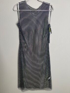 Sleeveless Holographic Mesh Midi Dress - Iridescent Black